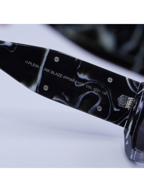 Philipp Plein SPP066M 0Z21 Sunglasses Marbled Black Geometric Frame, Grey Lenses main image 5